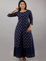 Thumbnail for Kalini Women Blue Ethnic Motifs High Slit Kurti with Skirt - Distacart