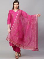 Thumbnail for Kalini Women Pink Floral Gotta Patti Kurta with Trousers With Dupatta - Distacart