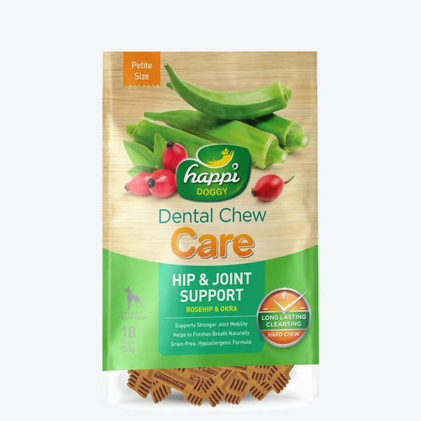 Happi Doggy Dental Chew Care Hip & Joint Support Rosehip & Okra Petite - Distacart