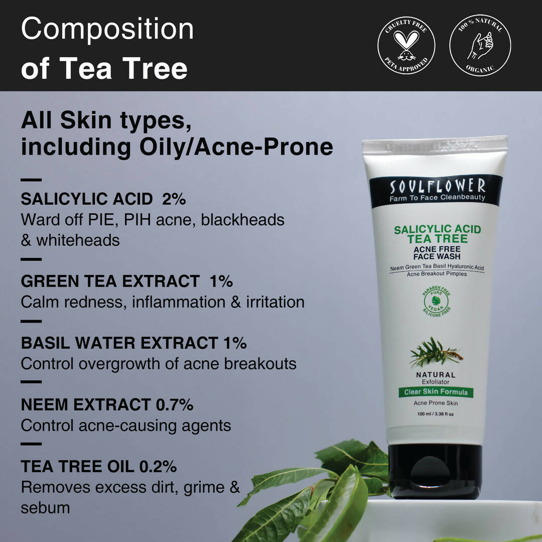 Soulflower Salicylic Acid Tea Tree Acne Free Face Wash - Distacart