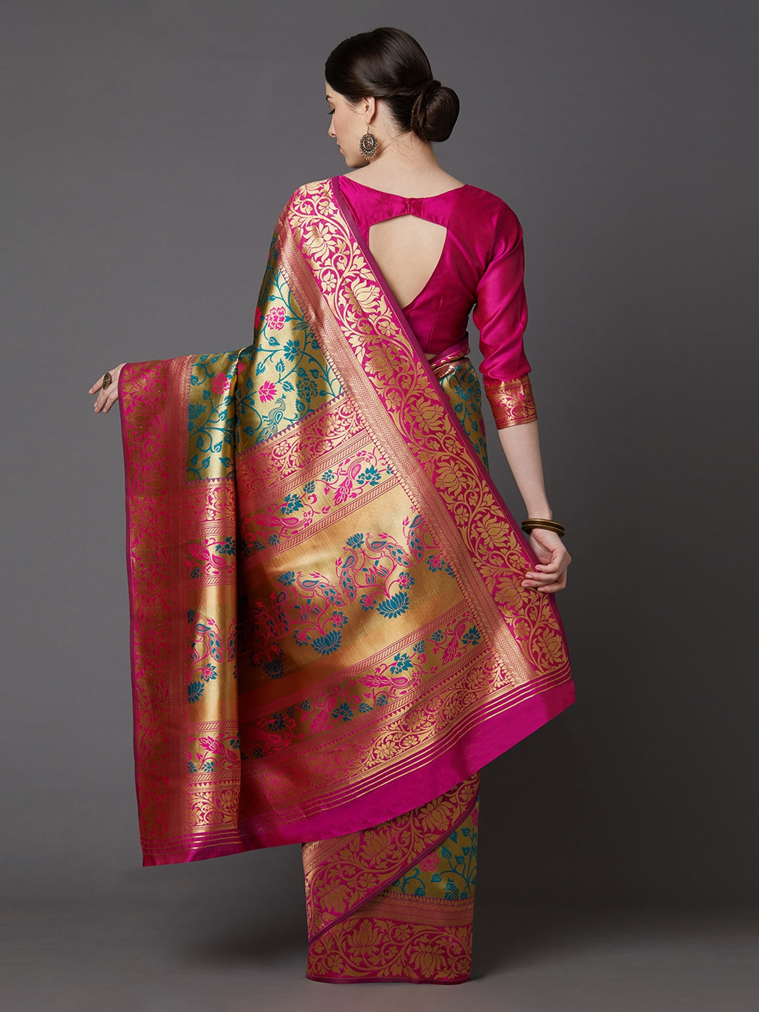 Mitera Green & Blue Silk Blend Woven Design Banarasi Saree - Distacart