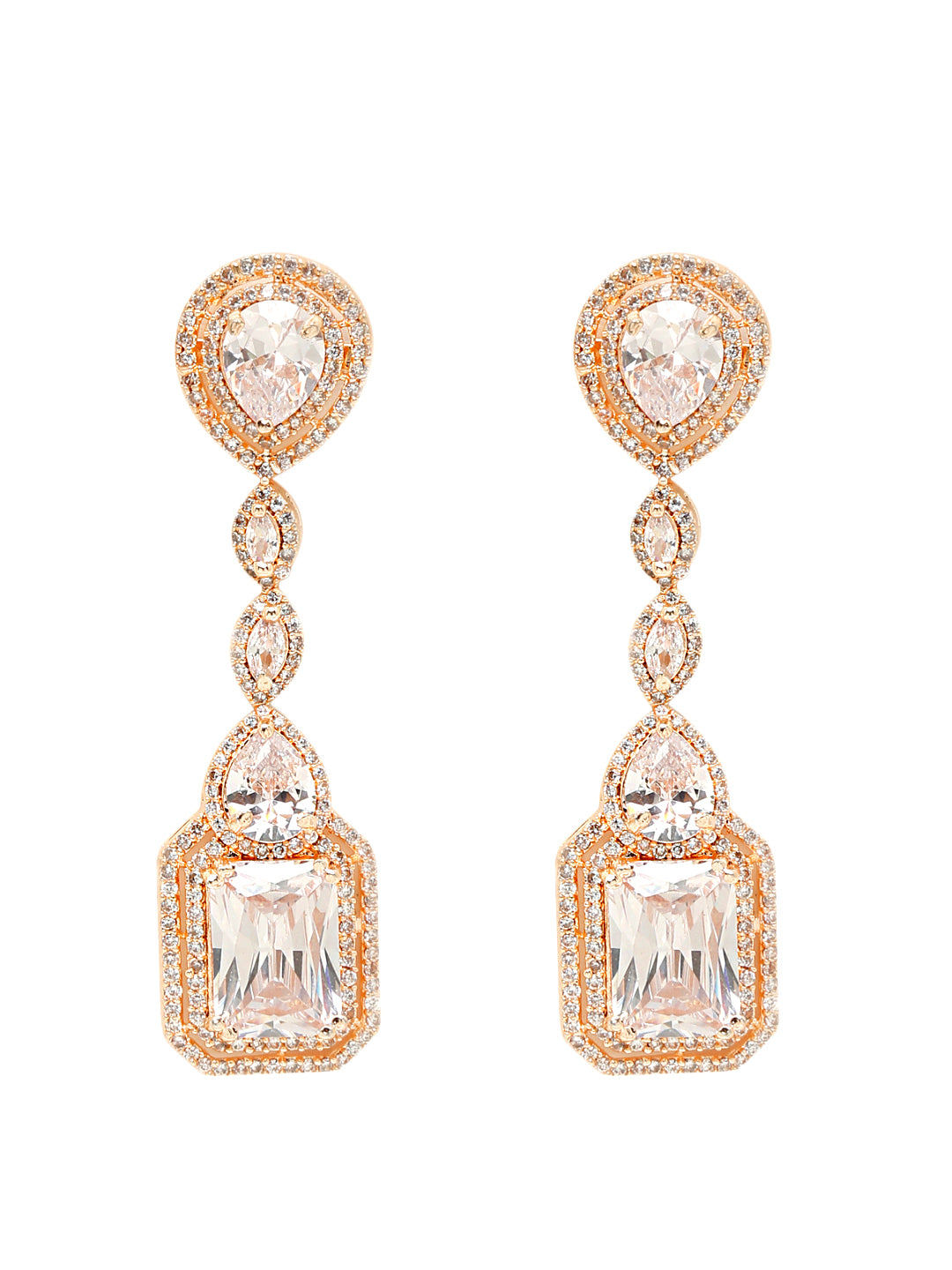 Yellow Chimes Rhodium-Plated Rose-Gold White AD-Studded Drop Earrings - Distacart