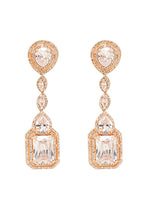 Thumbnail for Yellow Chimes Rhodium-Plated Rose-Gold White AD-Studded Drop Earrings - Distacart