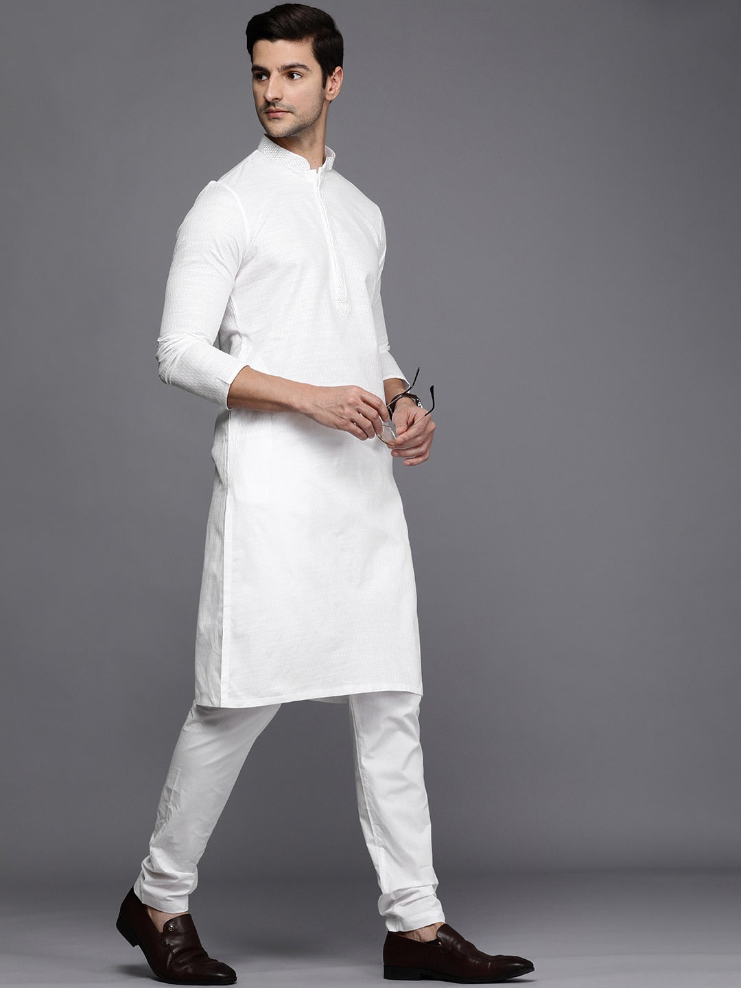 Manyavar Men White Self Design Kurta with Pyjamas - Distacart
