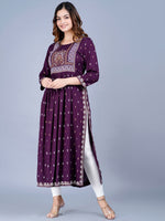 Thumbnail for Kalini Women Ethnic Motifs Printed Mirror Work Summer Sheers Anarkali Kurta - Distacart