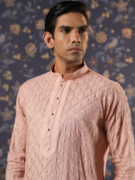 Thumbnail for House of Pataudi Ethnic Motifs Embroidered Mandarin Collar Straight Kurta With Churidar - Distacart