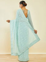 Thumbnail for Soch Turquoise Blue Floral Embroidered Saree - Distacart