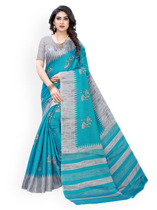 Kalini Blue & Grey Art Silk Printed Khadi Saree - Distacart