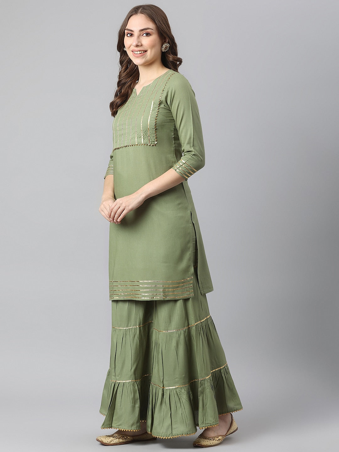 Kalini Women Green Yoke Design Gotta Patti Kurta with Sharara - Distacart