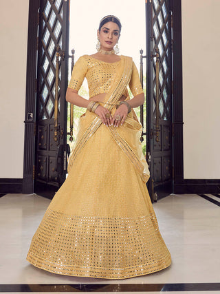Myra Yellow Georgette Embroidered Designer Lehenga - Distacart