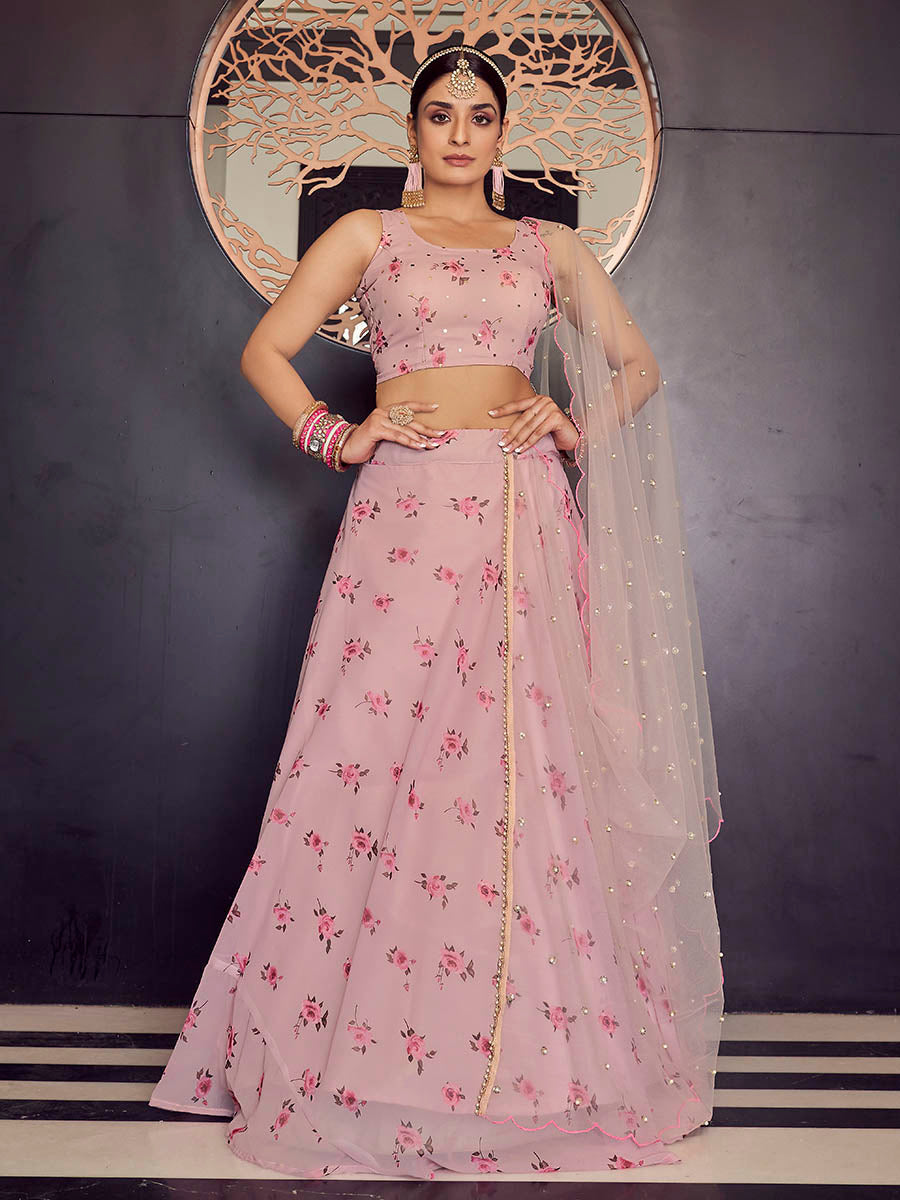 Myra Baby Pink Georgette Embroidered Designer Lehenga - Distacart