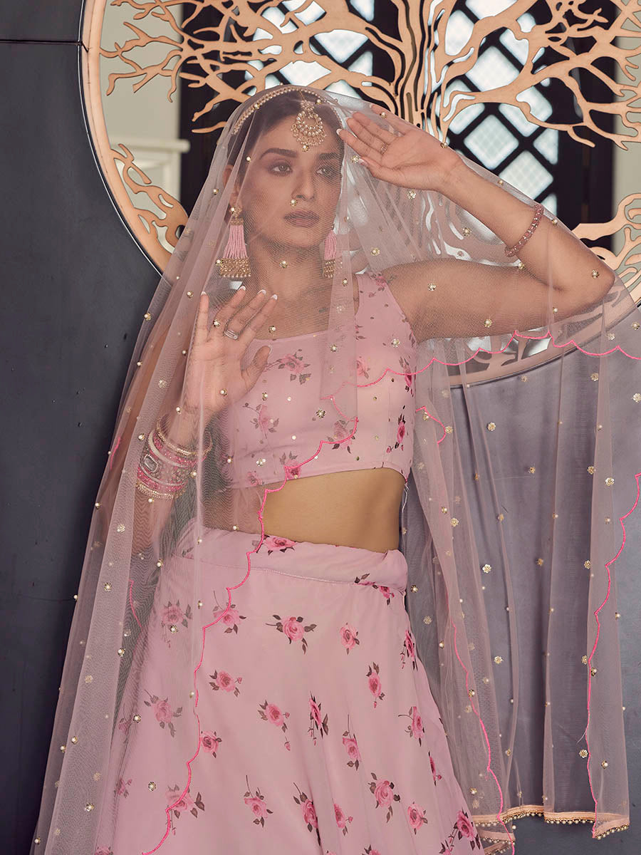 Myra Baby Pink Georgette Embroidered Designer Lehenga - Distacart