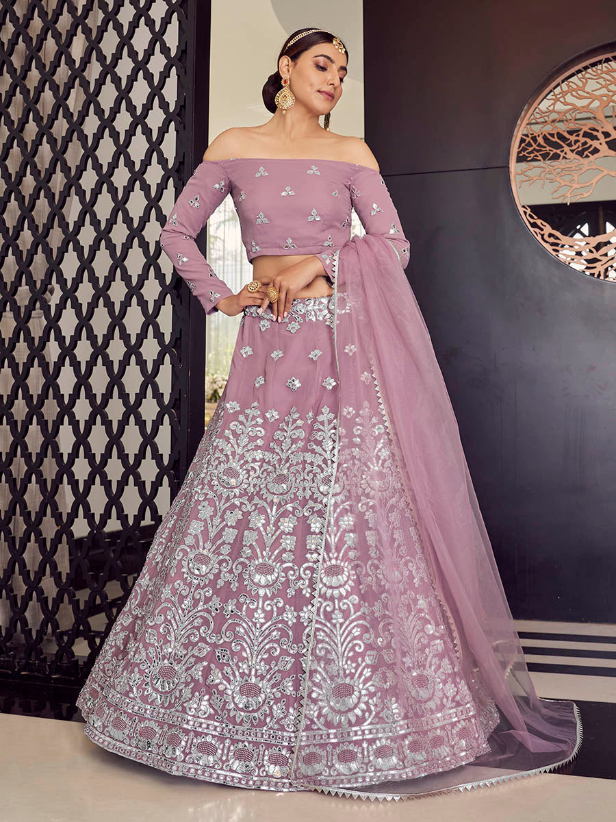 Myra Mauve Georgette Embroidered Designer Lehenga - Distacart