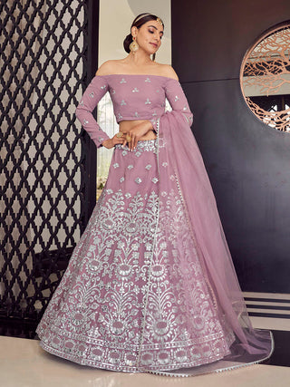 Myra Mauve Georgette Embroidered Designer Lehenga - Distacart