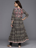 Thumbnail for Biba Women Black & Beige Chevron Printed Anarkali Kurta - Distacart