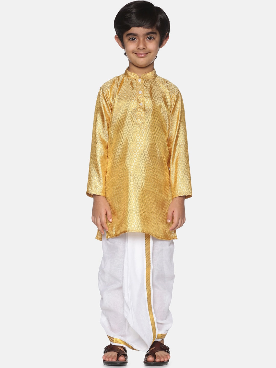 Sethukrishna Boys Gold-Toned Kurta with Dhoti Pants - Distacart
