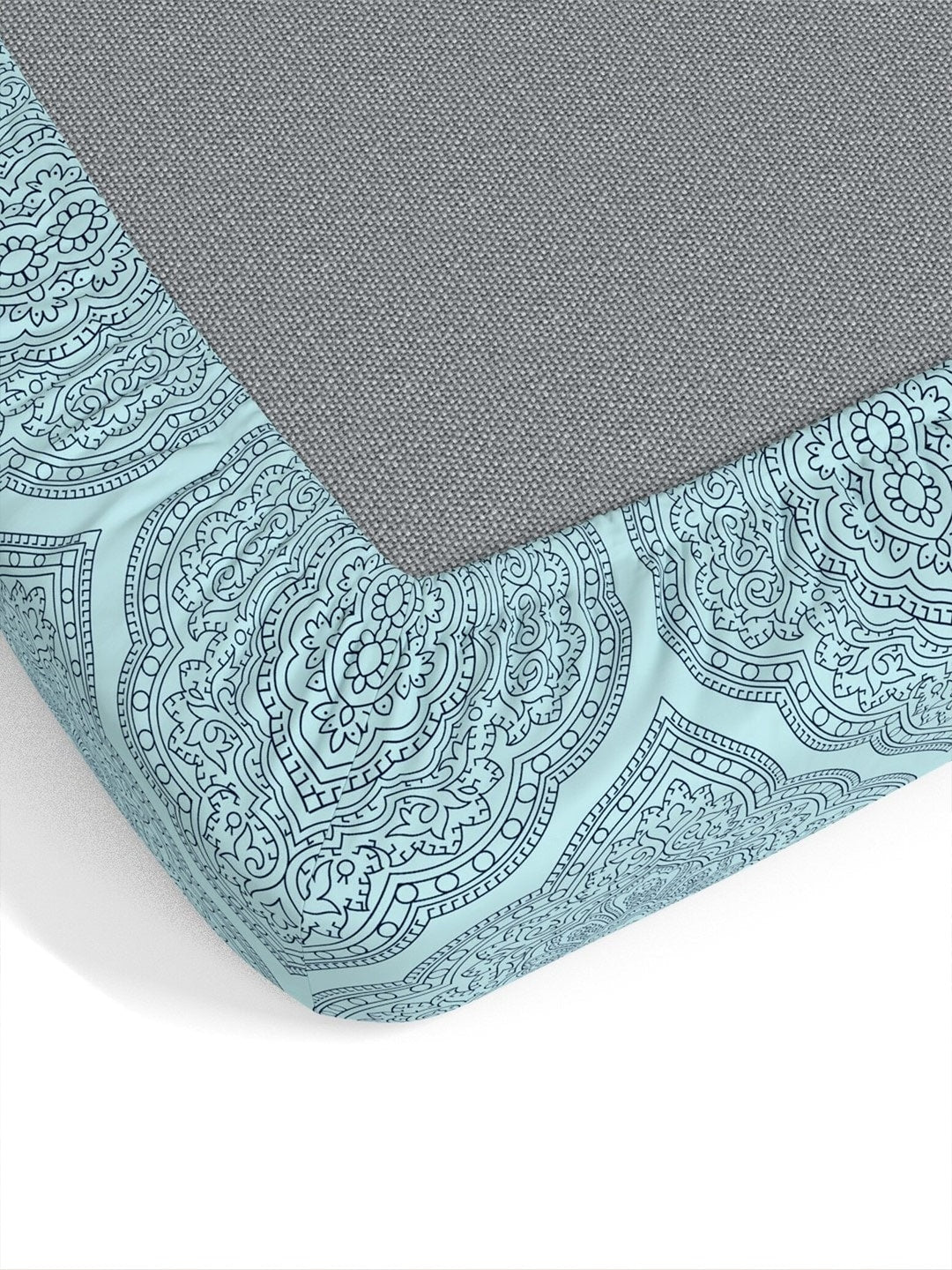 Dreamscape Blue Ethnic Motifs 140 TC Fitted Cotton King Bedsheet & Pillow Covers - Distacart
