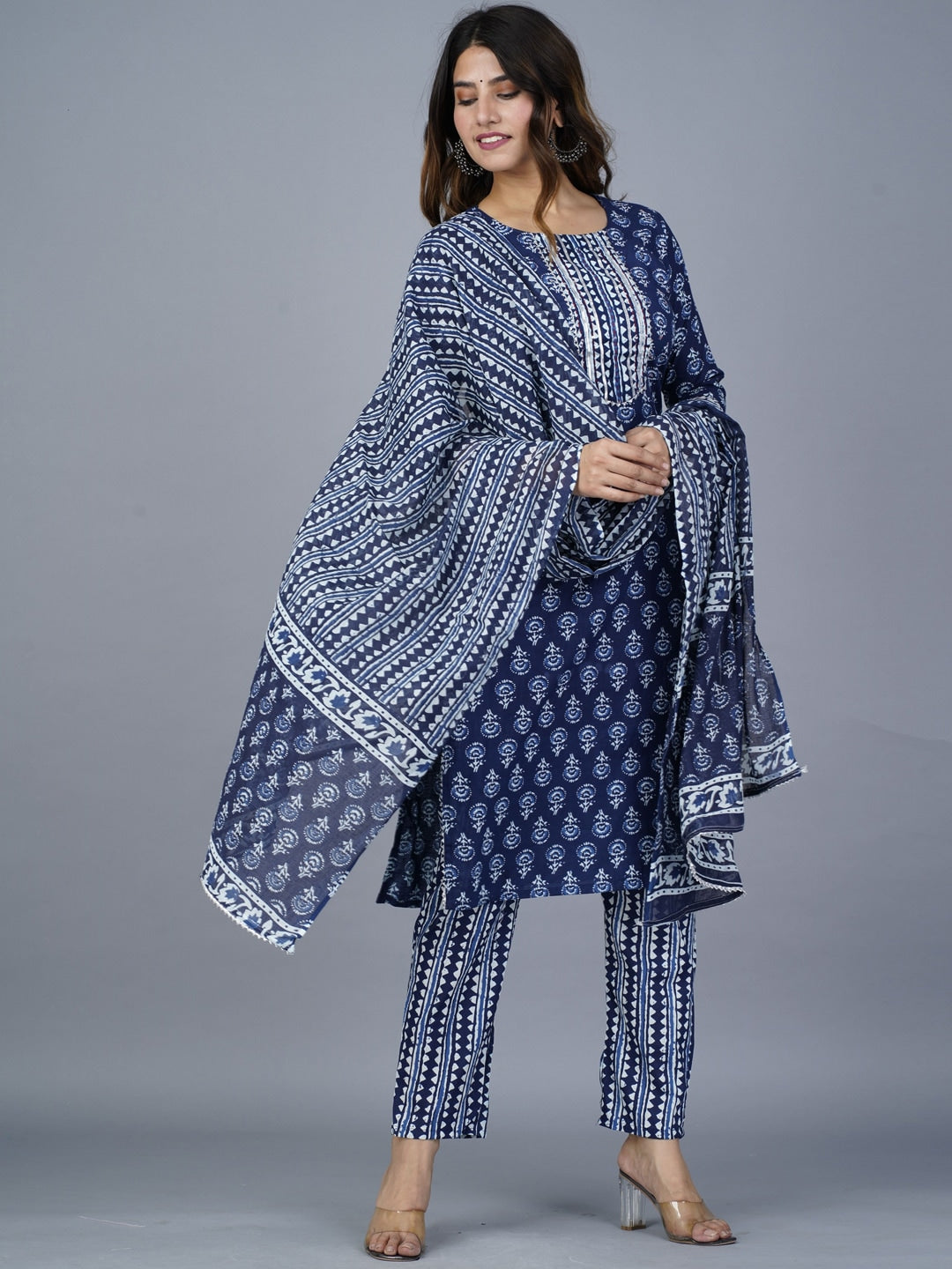 Kalini Ethnic Motifs Printed Regular Kantha Work Pure Cotton Kurta with Trousers & With - Distacart