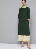 Thumbnail for HERE&NOW Women Green Pure Cotton Solid Kurta - Distacart