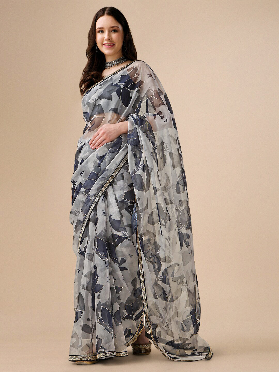 Sangria Floral Digital Printed Organza Saree - Distacart