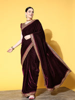 Thumbnail for Mitera Solid Saree with Embroidered border - Distacart