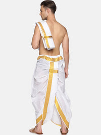 Thumbnail for Sethukrishna White & Gold-Toned Solid Ready Made Dhoti Pants - Distacart