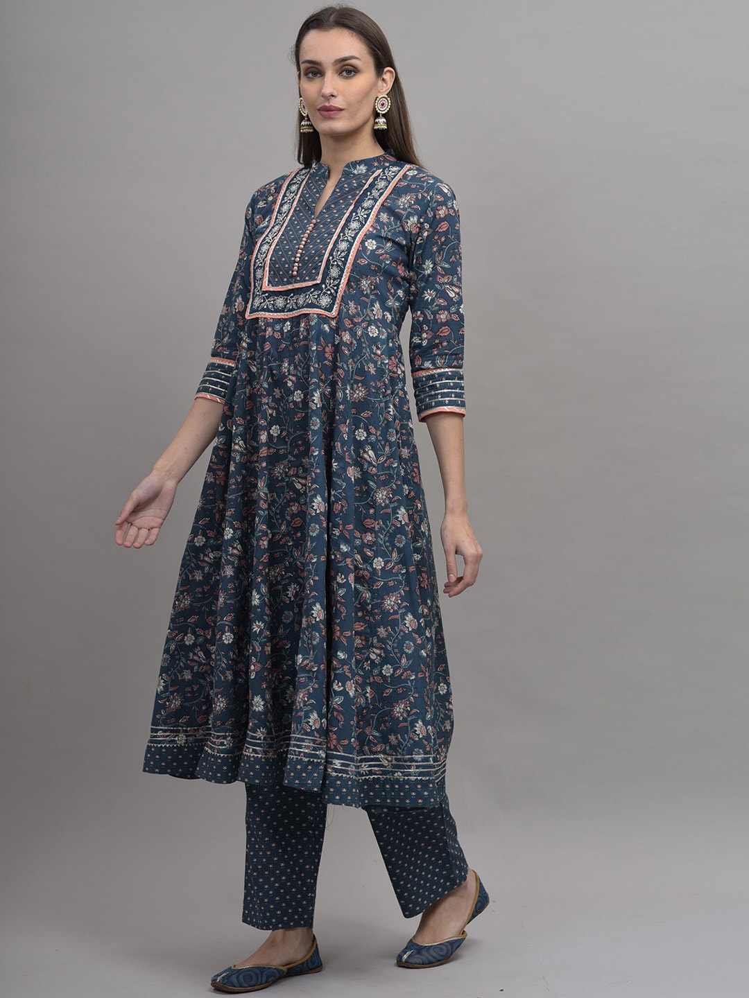 Kalini Women Blue Ethnic Motifs Printed Pure Cotton Kurta with Trousers & Dupatta - Distacart