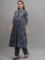 Thumbnail for Kalini Women Blue Ethnic Motifs Printed Pure Cotton Kurta with Trousers & Dupatta - Distacart