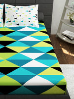 Thumbnail for Story@home Ventura Teal & Black Geometric 152 TC Cotton Queen Bedsheet & 2 Pillow Covers - Distacart