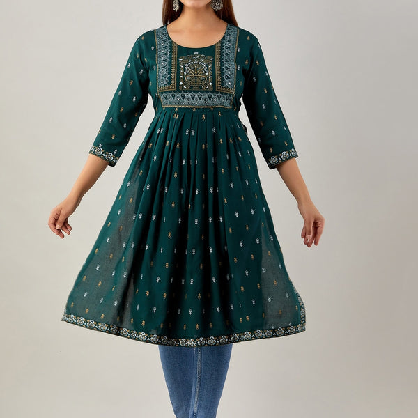 Kalini Ethnic Motifs Printed Mirror Work Kurta - Distacart