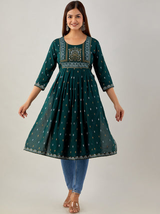 Kalini Ethnic Motifs Printed Mirror Work Kurta - Distacart