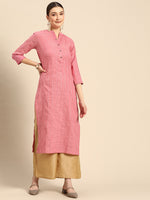 Thumbnail for Sangria Women Peach-Coloured & White Striped Mandarin Collar Kurta - Distacart