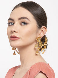 Thumbnail for Shining Diva Gold Plated Taselled Classic Jhumkas - Distacart