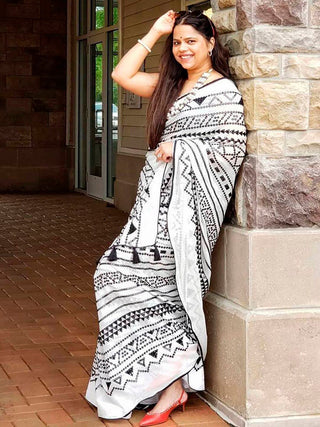 Kalini Geometric Printed Pure Cotton Bagru Saree - Distacart