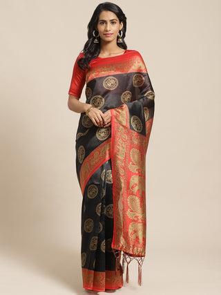 Saree Mall Black & Beige Art Silk Printed Bhagalpuri Saree - Distacart