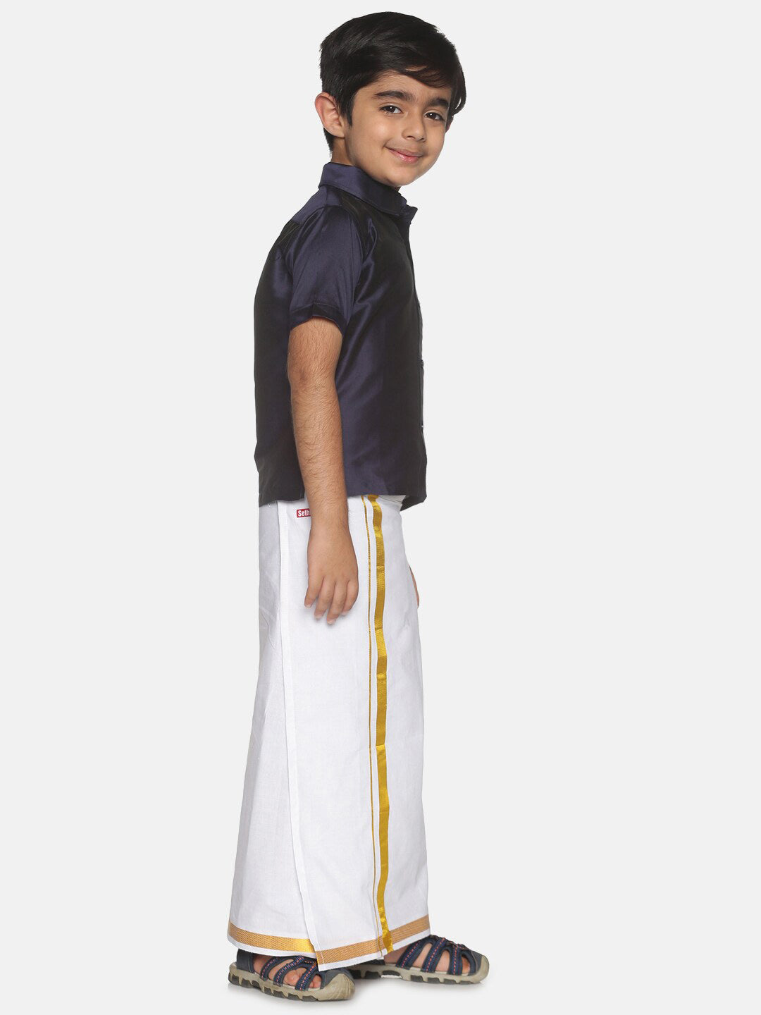 Sethukrishna Boys Navy Blue & White Shirt with Dhoti - Distacart