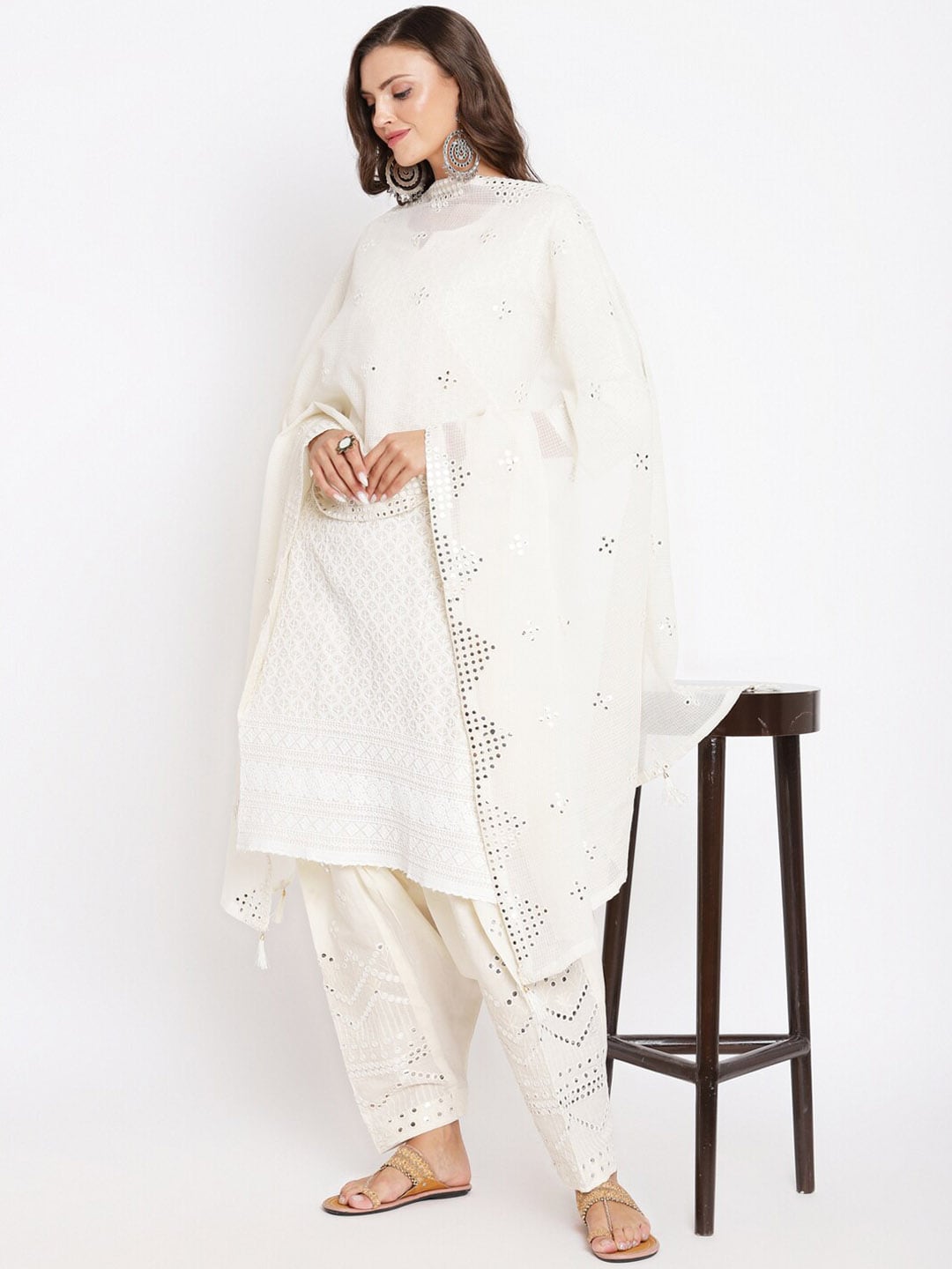 Kalini Women Embroidered Chikankari Pure Cotton Kurta with Salwar & With Dupatta - Distacart