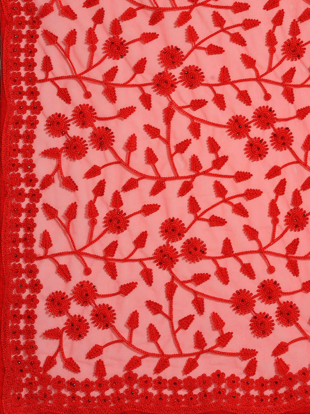 Red Woven Design Net Saree with Blouse Piece - Kalamkari - Distacart