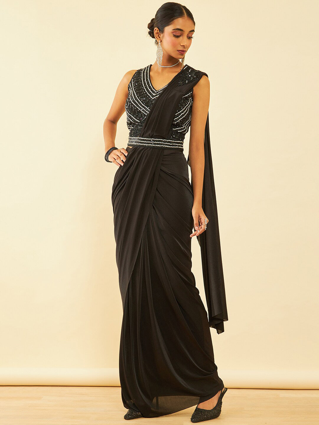 Soch Black Embellished Beads and Stones Ready to Wear Saree - Distacart
