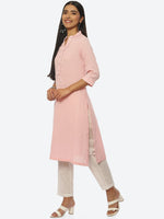 Thumbnail for Biba Women Pure Cotton Striped Mandarin Collar Kurta - Distacart