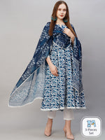 Thumbnail for Kalini Floral Printed Round Neck Anarkali Kurta With Trousers & Dupatta - Distacart