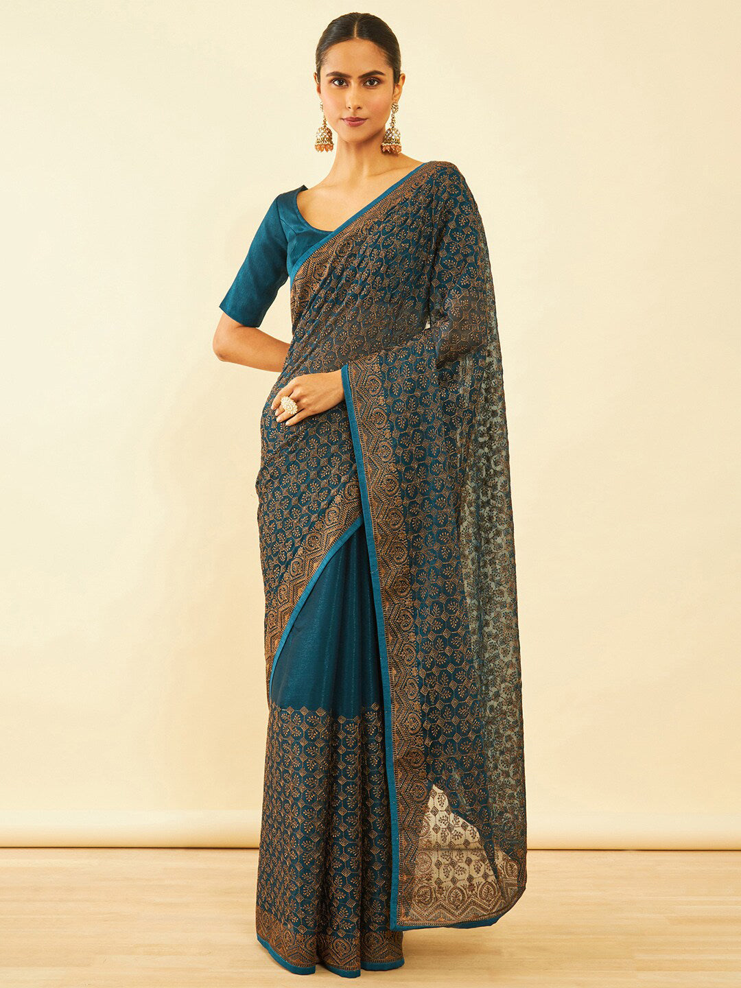 Soch Floral Embroidered Zari Saree - Distacart