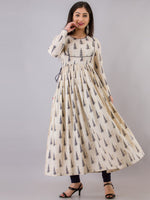 Thumbnail for Kalini Women Beige Ethnic Motifs Printed Cold-Shoulder Sleeves Floral Anarkali Kurta - Distacart