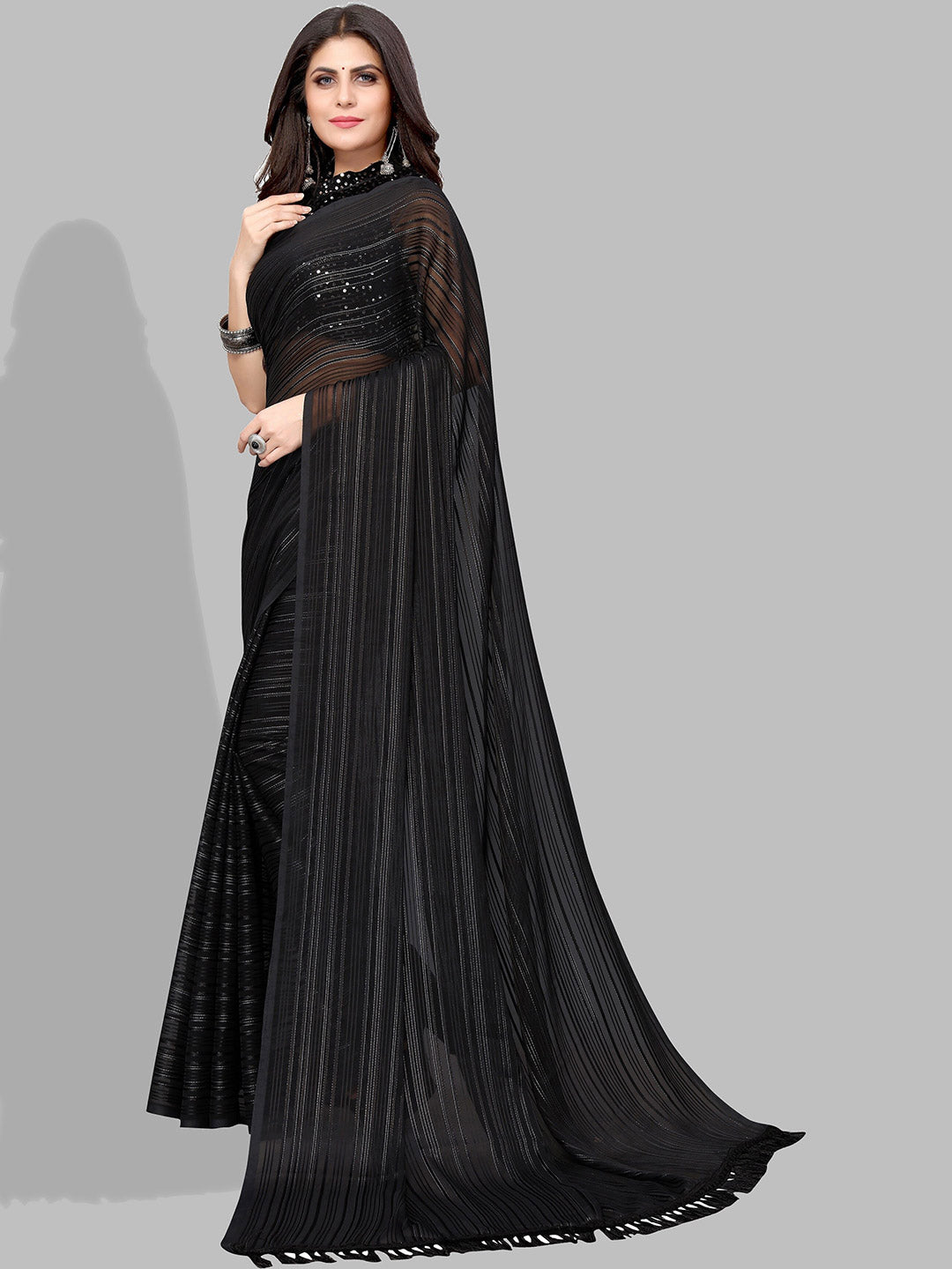 Kalini Striped Poly Georgette Saree - Distacart