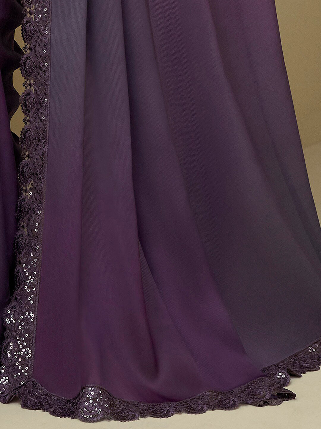 Mitera Violet & Grey Embellished Pure Georgette Saree - Distacart