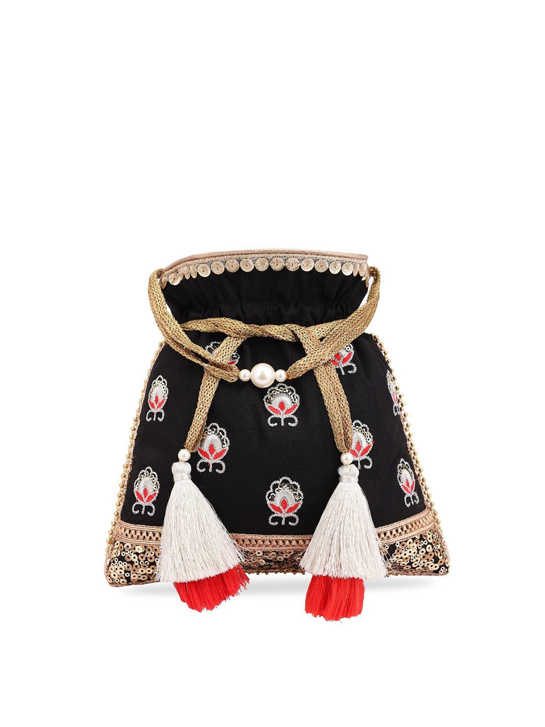 Masq Black & White Embroidered Potli Clutch - Distacart