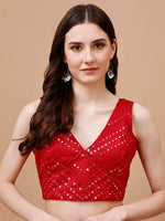 Thumbnail for Tikhi Imli Embroidered Mirror Work Sleeveless Saree Blouse - Distacart