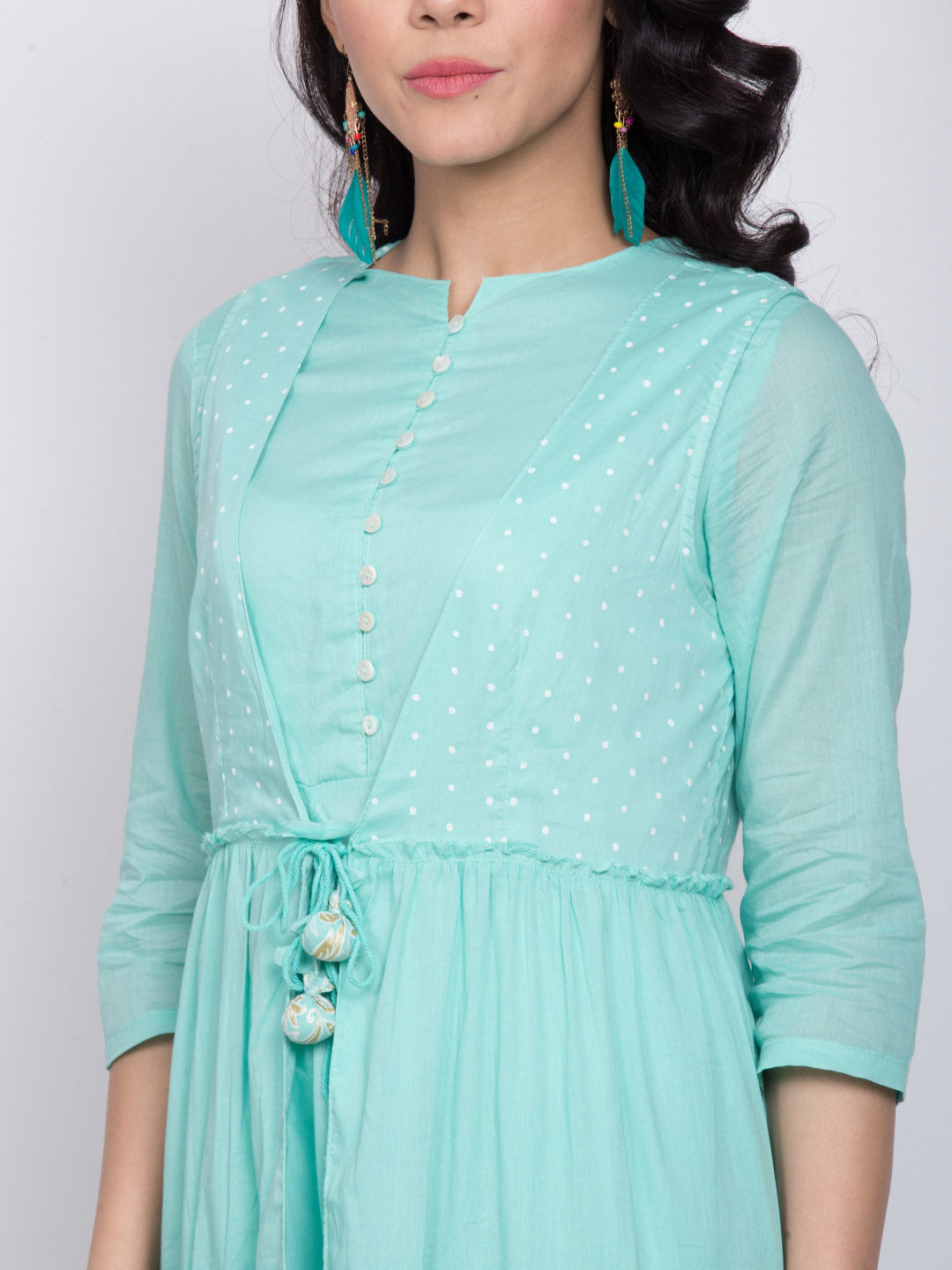 Biba Women Turquoise Blue & Beige Printed A-Line Kurta - Distacart