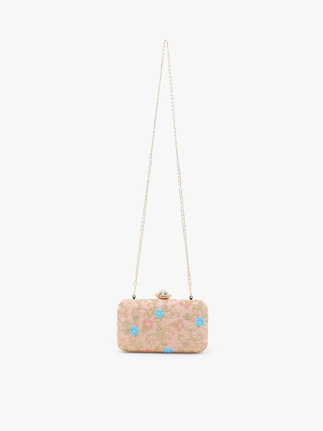Anekaant Peach-Coloured & Blue Embellished Box Clutch - Distacart