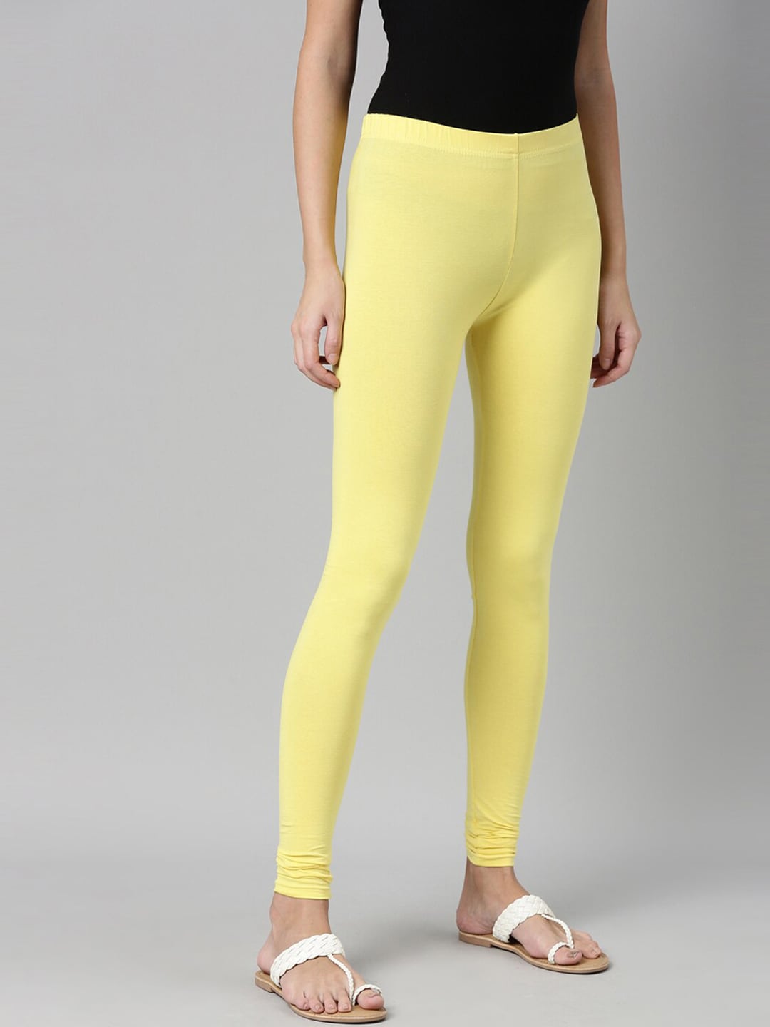 Souchii Yellow Solid Slim-Fit Churidar-Length Leggings - Distacart